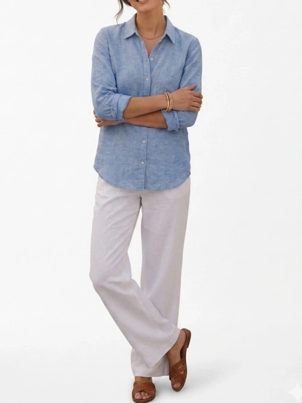 Banana Republic Blue Linen Blend Button Down Shirt M - Picture 1 of 8